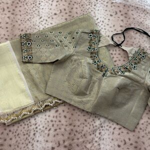 New Cream and Green Designer Saree